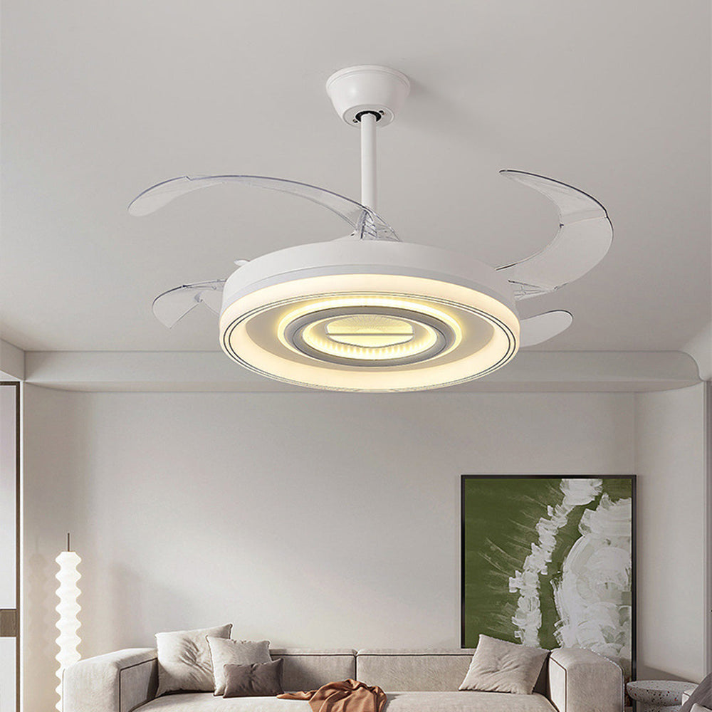 White Ceiling Fans With Light – Nordic Style with Transparent Retractable Blades (Models A/B/C/D)
