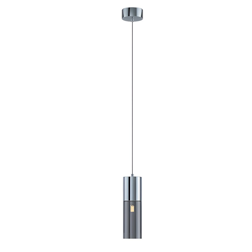 Small Cylinder Mirror Metal Smoke Gray Glass 3 Step Dimming Pendant Light