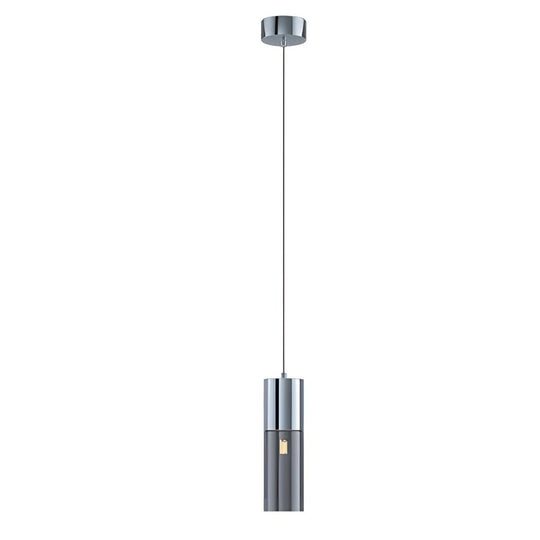 Small Cylinder Mirror Metal Smoke Gray Glass 3 Step Dimming Pendant Light