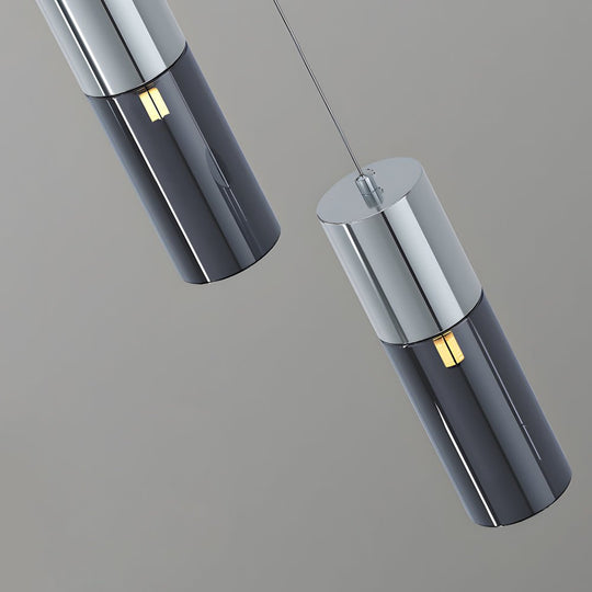 Small Cylinder Mirror Metal Smoke Gray Glass 3 Step Dimming Pendant Light