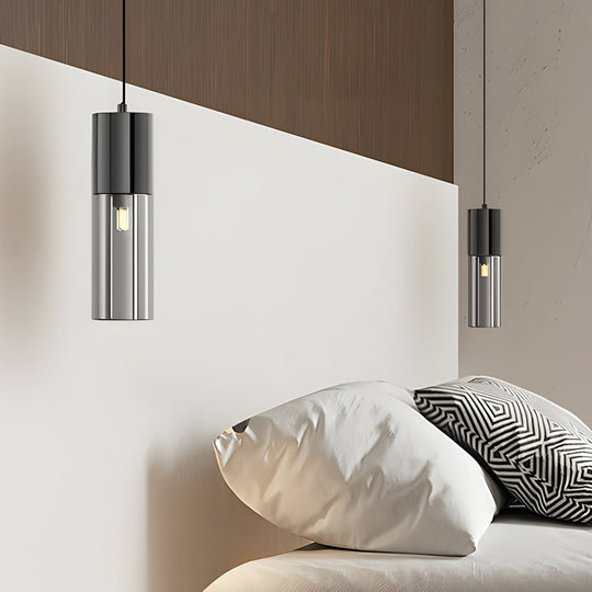 Small Cylinder Mirror Metal Smoke Gray Glass 3 Step Dimming Pendant Light