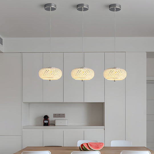 Small Round Drum Crystal LED 3-Step Dimming Modern Pendant Lamp