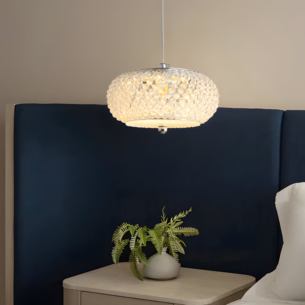 Small Round Drum Crystal LED 3-Step Dimming Modern Pendant Lamp