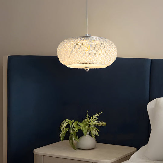Small Round Drum Crystal LED 3-Step Dimming Modern Pendant Lamp