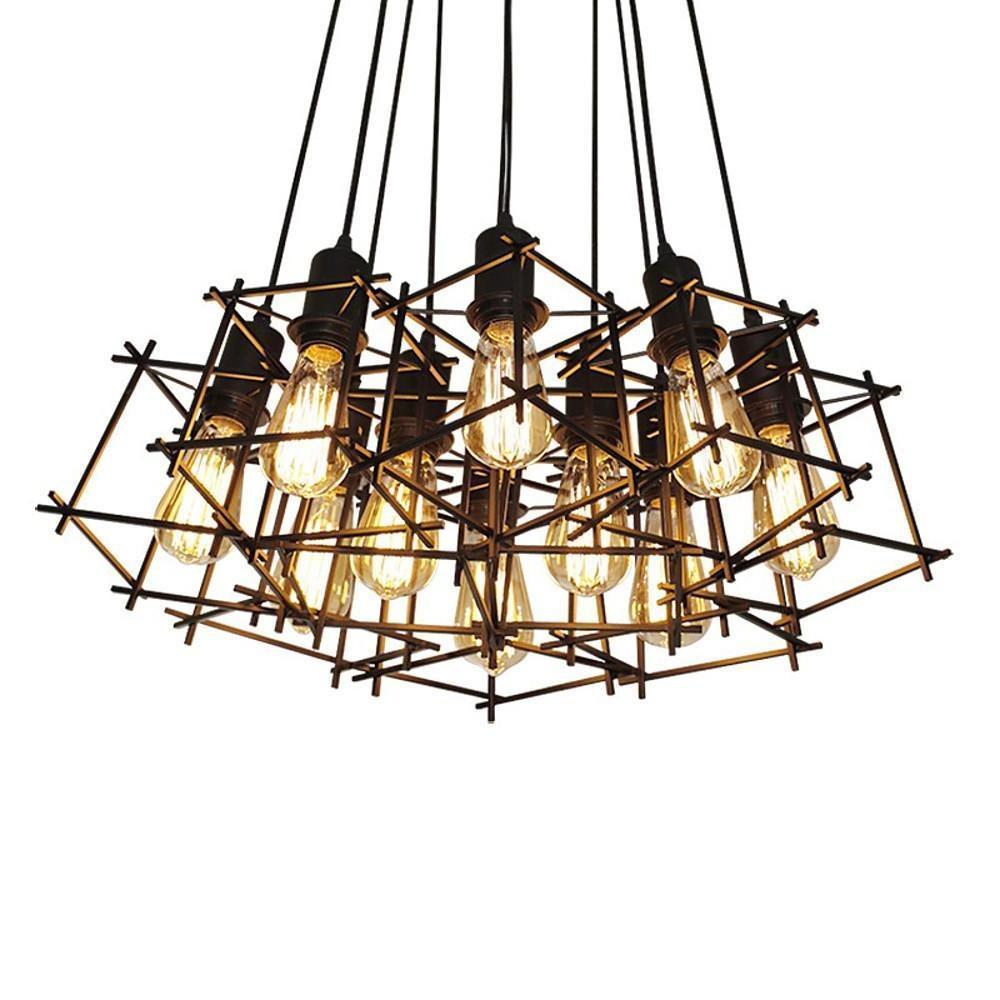 Vintage Metal Wire Lantern Industrial Chandelier