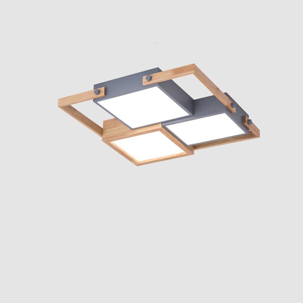 Modern Scandinavian LED Flush Mount Ceiling Light with Wooden Frames for Bedroom