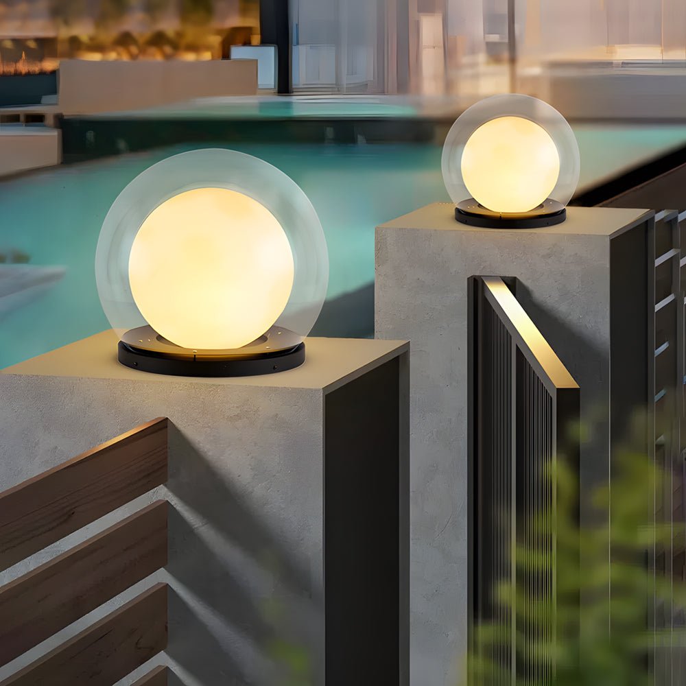 Solar Bubble Lunar Post Light Waterproof Globe Outdoor Lantern Gate Light