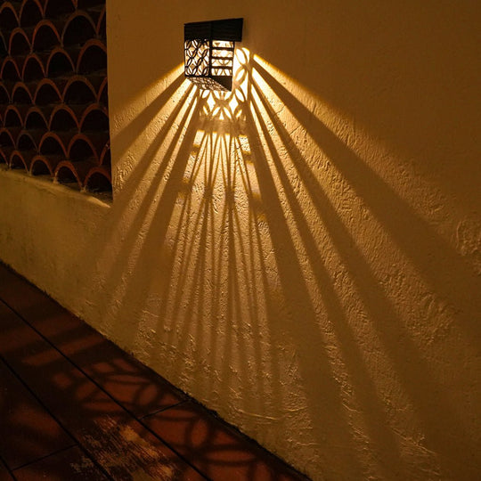 Solar Hollow Outdoor Wall Sconce Lighting LED Fence Wall Lamp Garden Lights