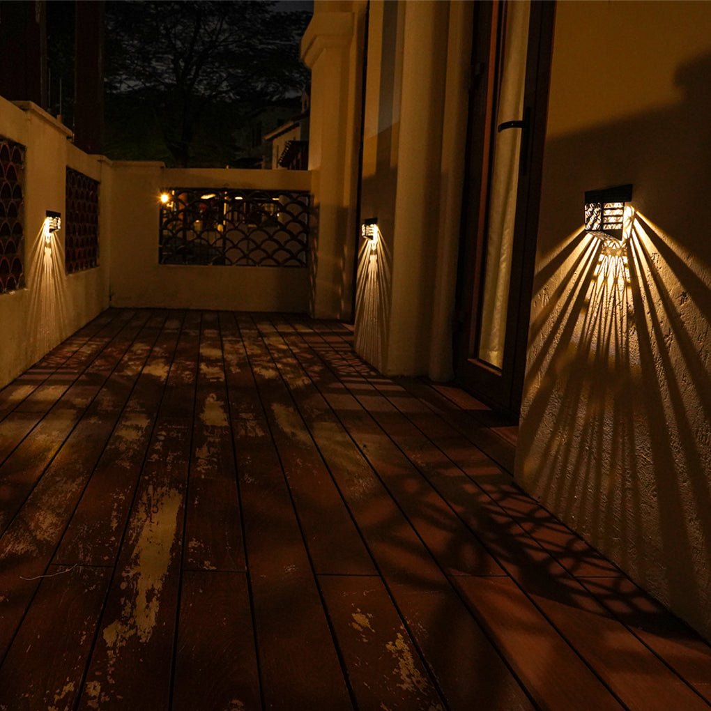 Solar Hollow Outdoor Wall Sconce Lighting LED Fence Wall Lamp Garden Lights