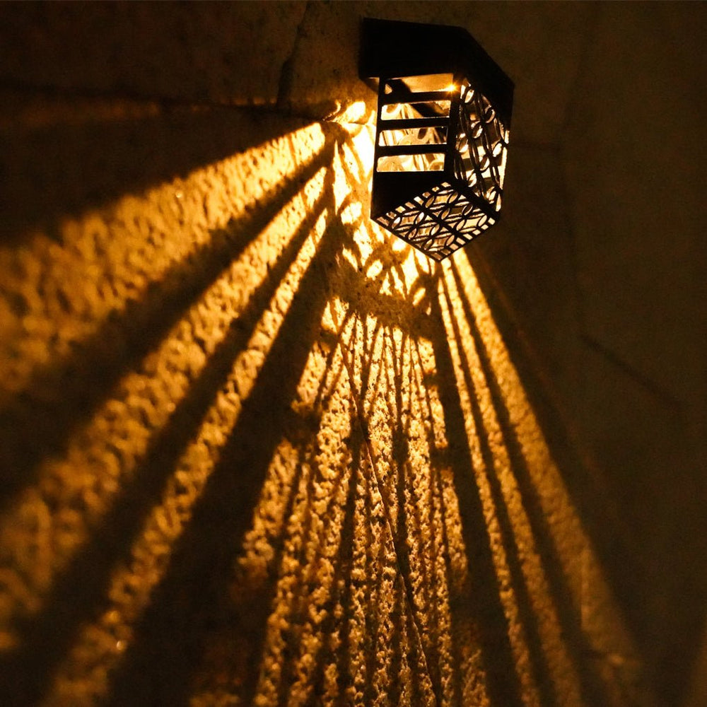 Solar Hollow Outdoor Wall Sconce Lighting LED Fence Wall Lamp Garden Lights
