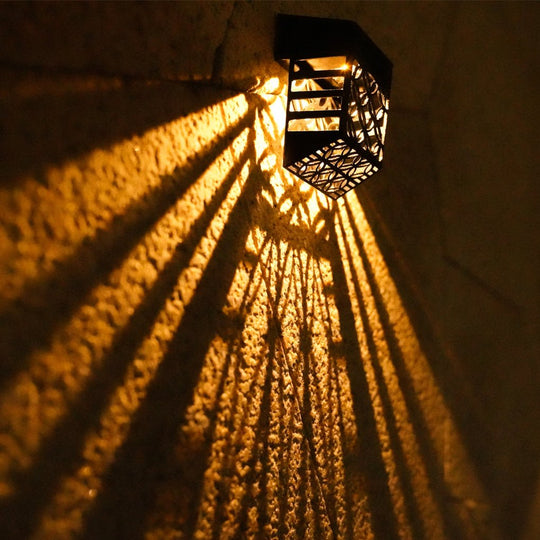 Solar Hollow Outdoor Wall Sconce Lighting LED Fence Wall Lamp Garden Lights