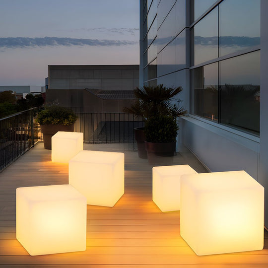 Solar-Powered Luminous LED Cube White Waterproof Outdoor Floor Light