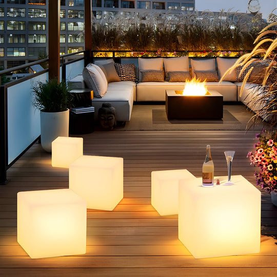 Solar-Powered Luminous LED Cube White Waterproof Outdoor Floor Light
