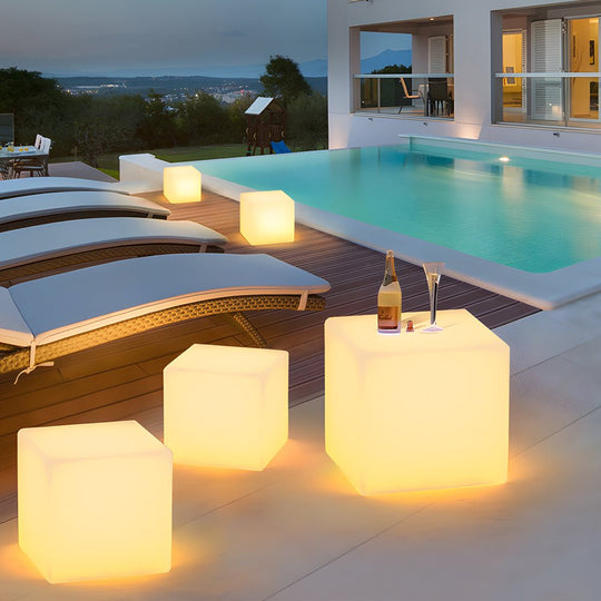 Solar-Powered Luminous LED Cube White Waterproof Outdoor Floor Light