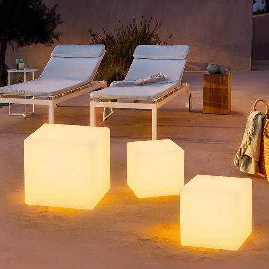 Solar-Powered Luminous LED Cube White Waterproof Outdoor Floor Light