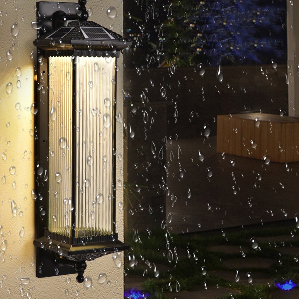 Vintage Striped Glass Shade IP55 Waterproof Retro Solar Wall Lights