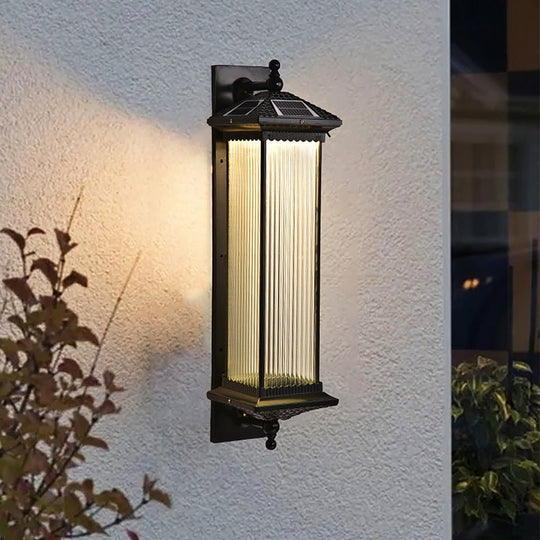 Vintage Striped Glass Shade IP55 Waterproof Retro Solar Wall Lights