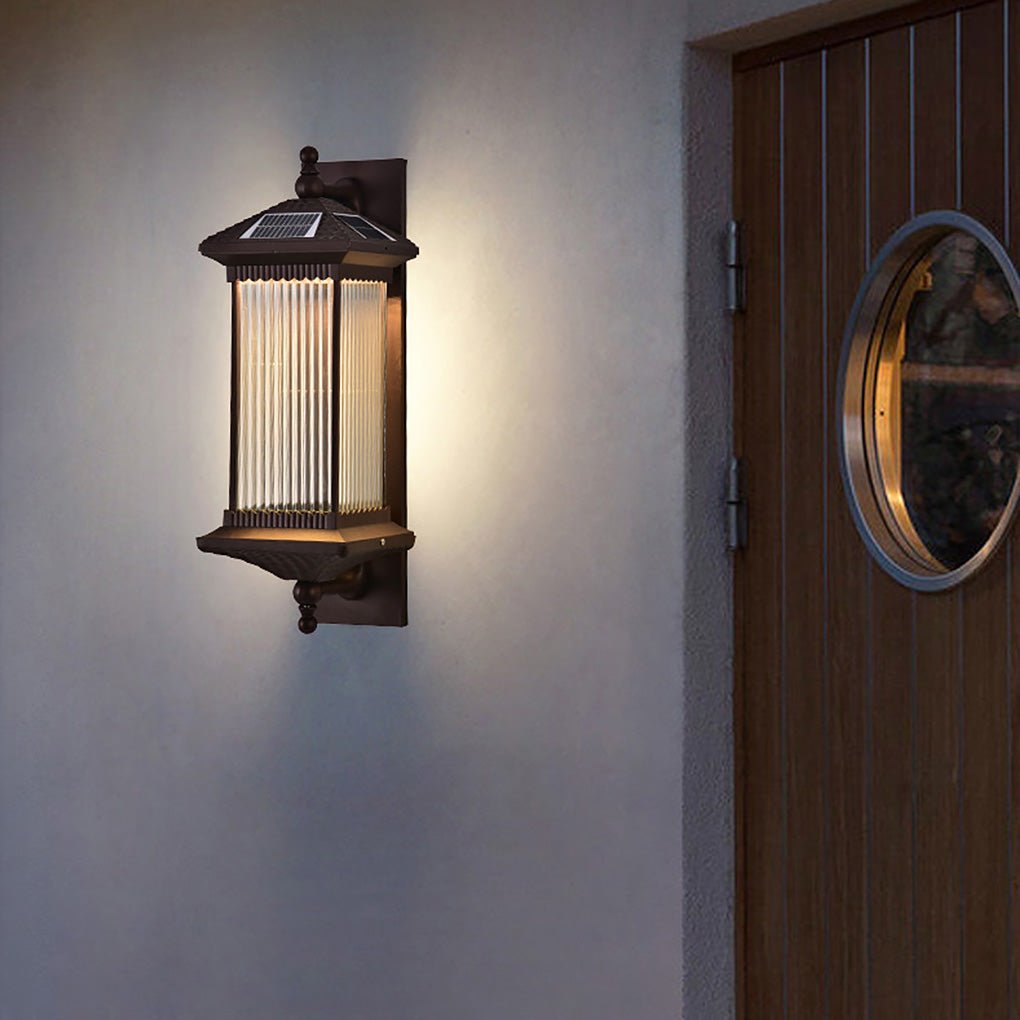Vintage Striped Glass Shade IP55 Waterproof Retro Solar Wall Lights