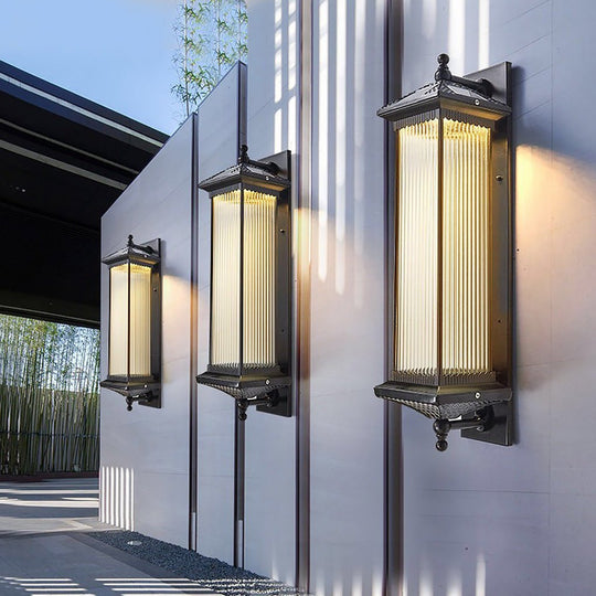 Vintage Striped Glass Shade IP55 Waterproof Retro Solar Wall Lights