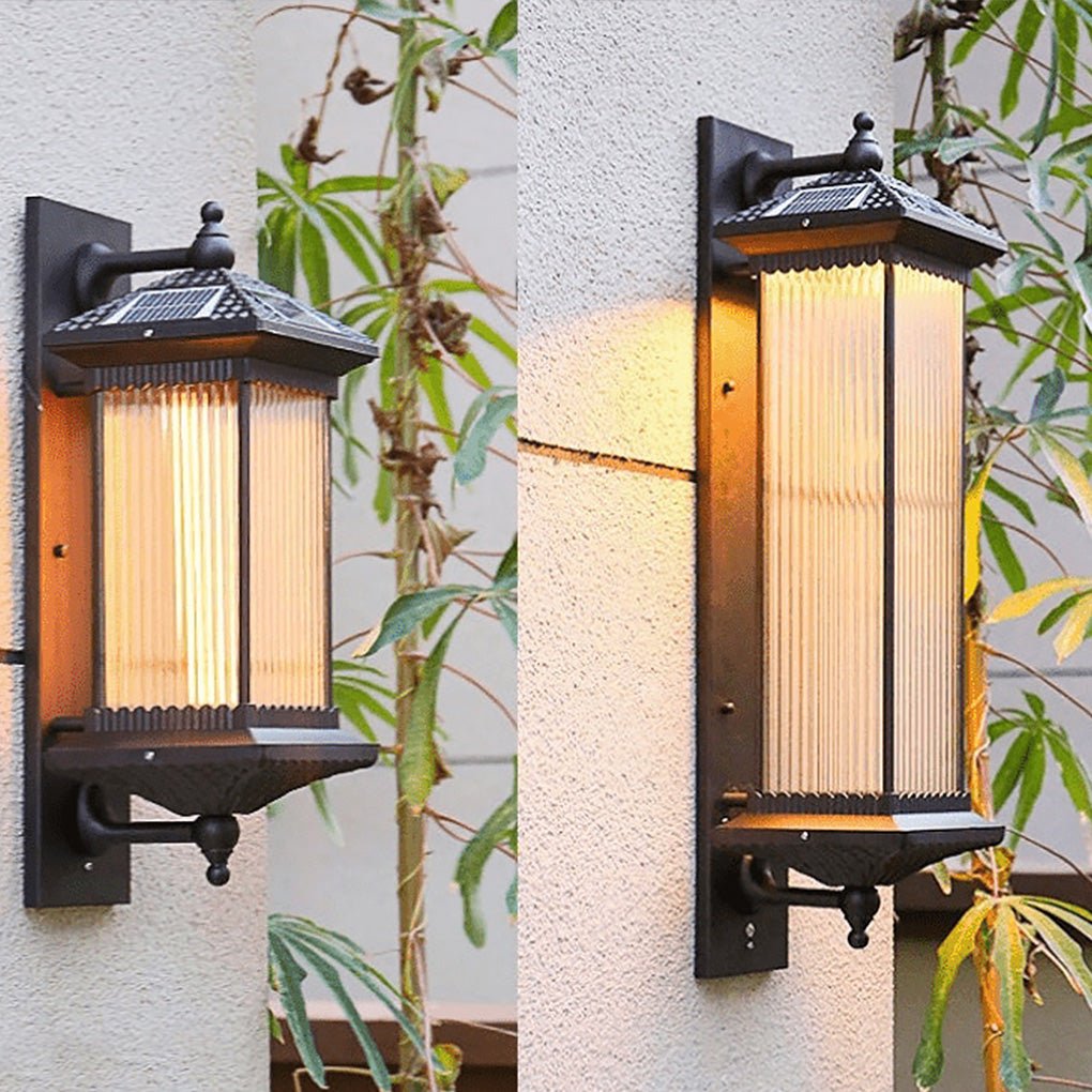 Vintage Striped Glass Shade IP55 Waterproof Retro Solar Wall Lights