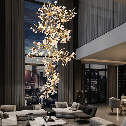 Ginkgo Leaf Chandelier – Luxury High-Ceiling Statement Lighting