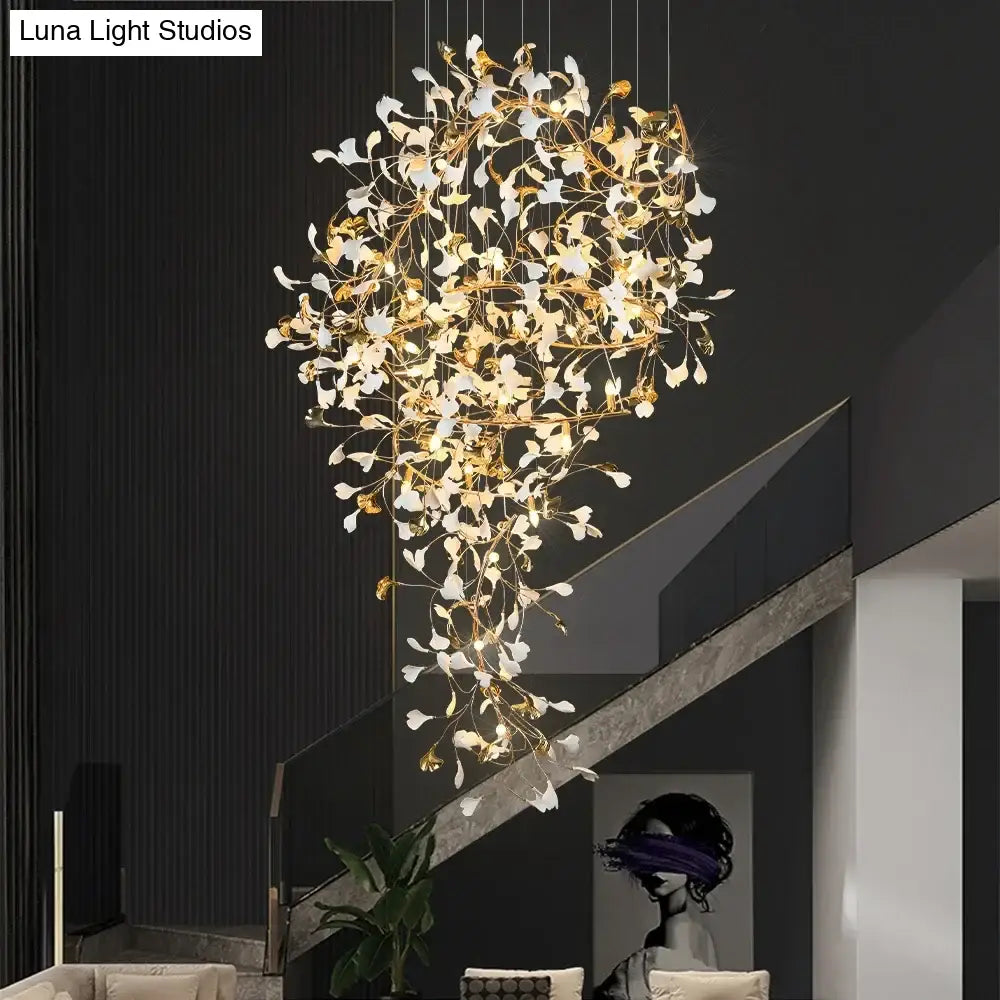 Ginkgo Leaf Chandelier – Luxury High-Ceiling Statement Lighting