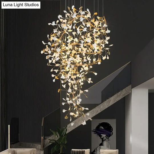 Ginkgo Leaf Chandelier – Luxury High-Ceiling Statement Lighting