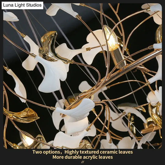 Ginkgo Leaf Chandelier – Luxury High-Ceiling Statement Lighting