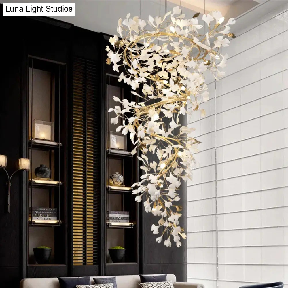 Ginkgo Leaf Chandelier – Luxury High-Ceiling Statement Lighting