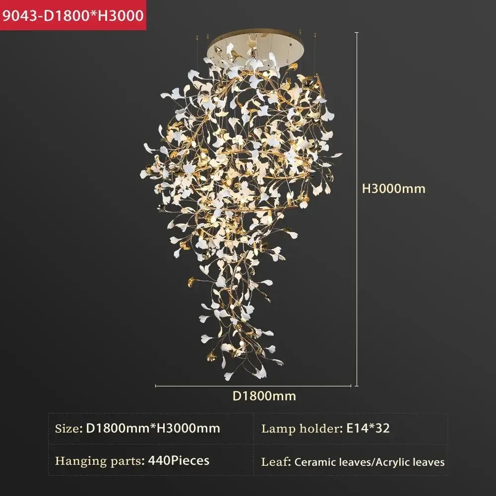 Ginkgo Leaf Chandelier – Luxury High-Ceiling Statement Lighting