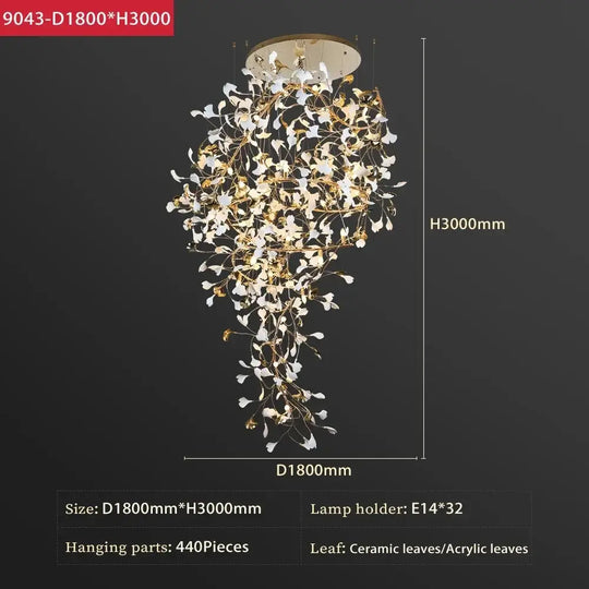 Ginkgo Leaf Chandelier – Luxury High-Ceiling Statement Lighting