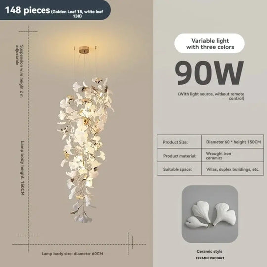Ginkgo Leaf Chandelier – Luxury High-Ceiling Statement Lighting