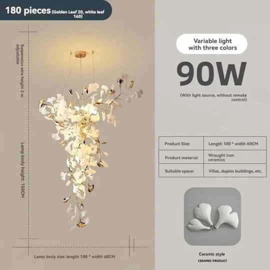 Ginkgo Leaf Chandelier – Luxury High-Ceiling Statement Lighting