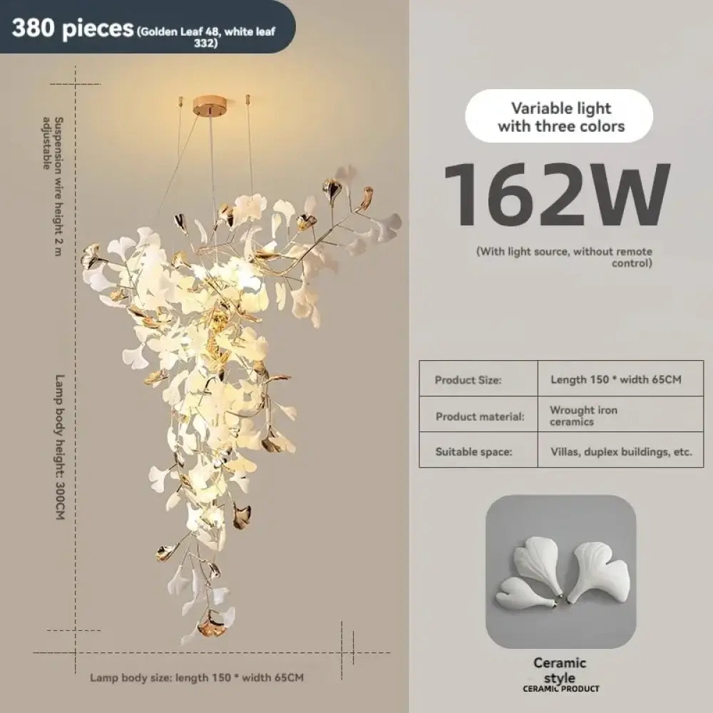 Ginkgo Leaf Chandelier – Luxury High-Ceiling Statement Lighting