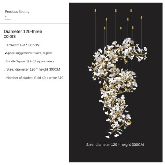 Ginkgo Leaf Chandelier – Luxury High-Ceiling Statement Lighting