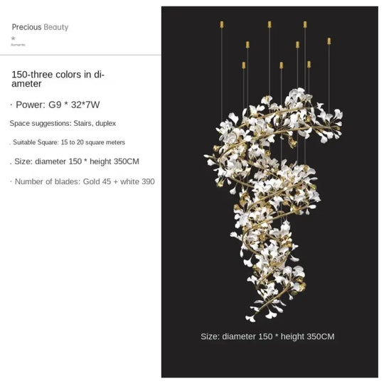 Ginkgo Leaf Chandelier – Luxury High-Ceiling Statement Lighting