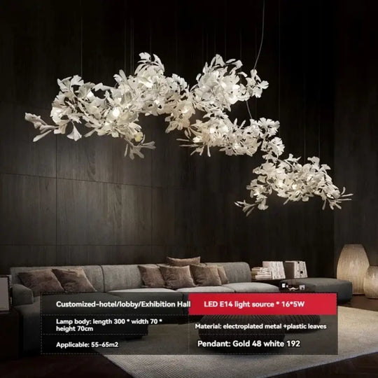 Ginkgo Leaf Chandelier – Luxury High-Ceiling Statement Lighting