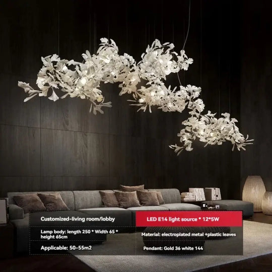 Ginkgo Leaf Chandelier – Luxury High-Ceiling Statement Lighting