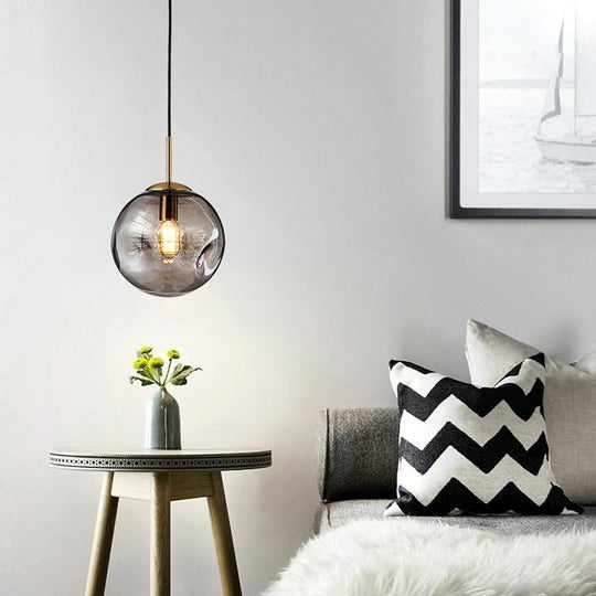 Electroplated Glass Globe Pendant Light – Modern LED Hanging Lamp