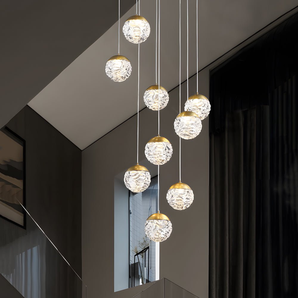 Spiral Pineapple Glass Ball LED Staircase Chandelier – 6/9/12/15/18 Lights