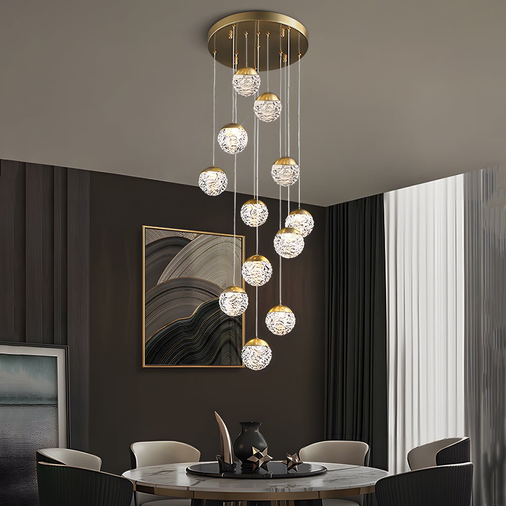 Spiral Pineapple Glass Ball LED Staircase Chandelier – 6/9/12/15/18 Lights