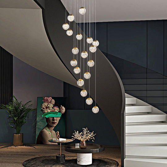 Spiral Pineapple Glass Ball LED Staircase Chandelier – 6/9/12/15/18 Lights
