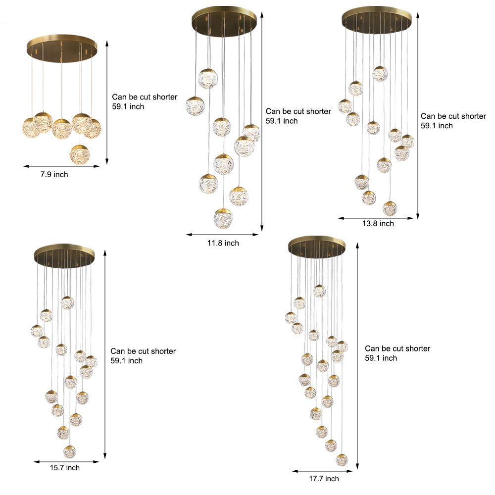 Spiral Pineapple Glass Ball LED Staircase Chandelier – 6/9/12/15/18 Lights