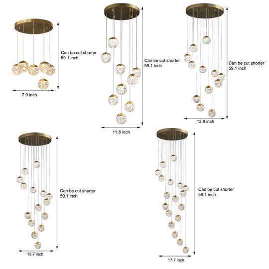Spiral Pineapple Glass Ball LED Staircase Chandelier – 6/9/12/15/18 Lights