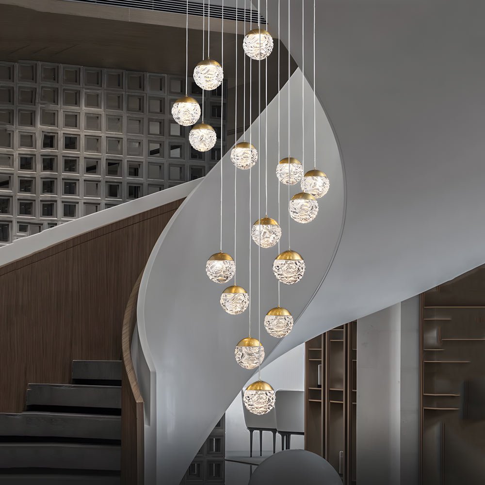 Spiral Pineapple Glass Ball LED Staircase Chandelier – 6/9/12/15/18 Lights