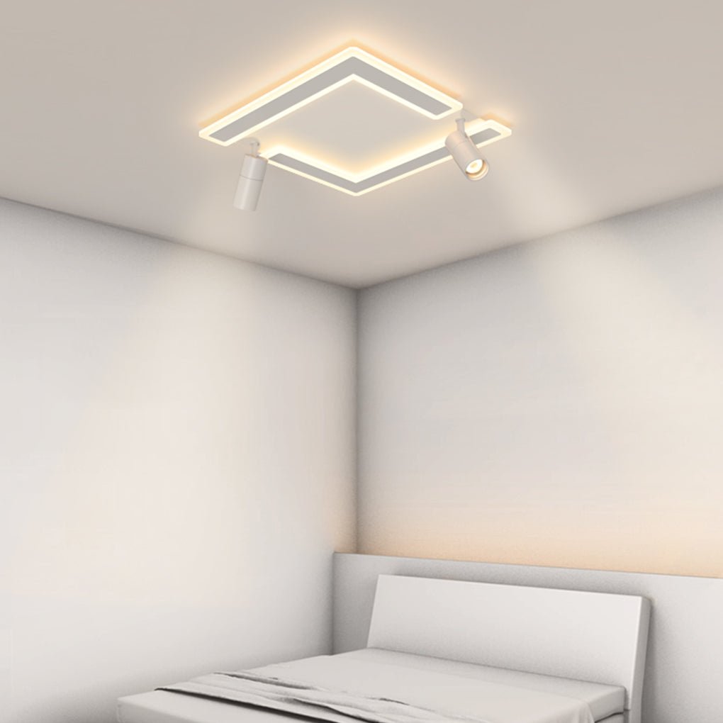 Square Dimmable LED Flush Mount Ceiling Light with 2 Adjustable Spotlights
