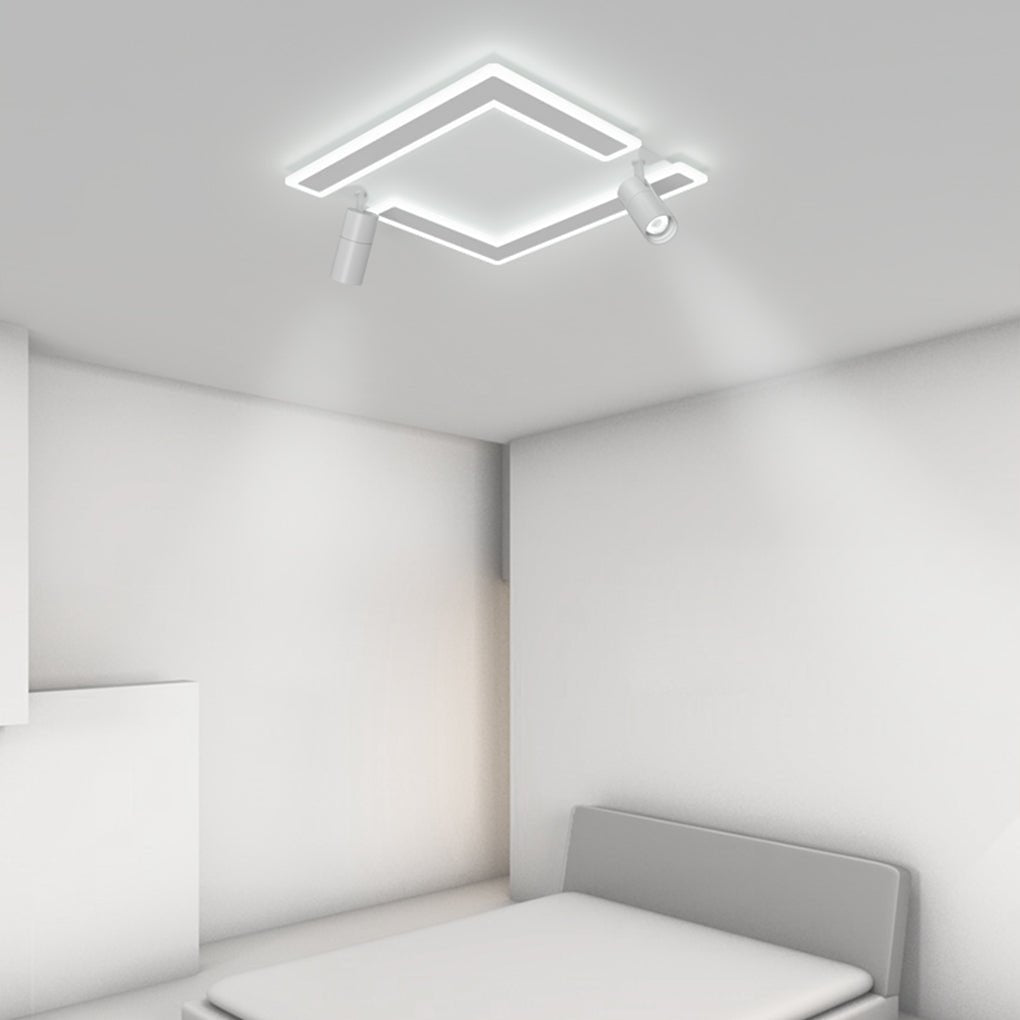 Square Dimmable LED Flush Mount Ceiling Light with 2 Adjustable Spotlights