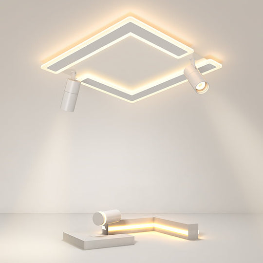 Square Dimmable LED Flush Mount Ceiling Light with 2 Adjustable Spotlights
