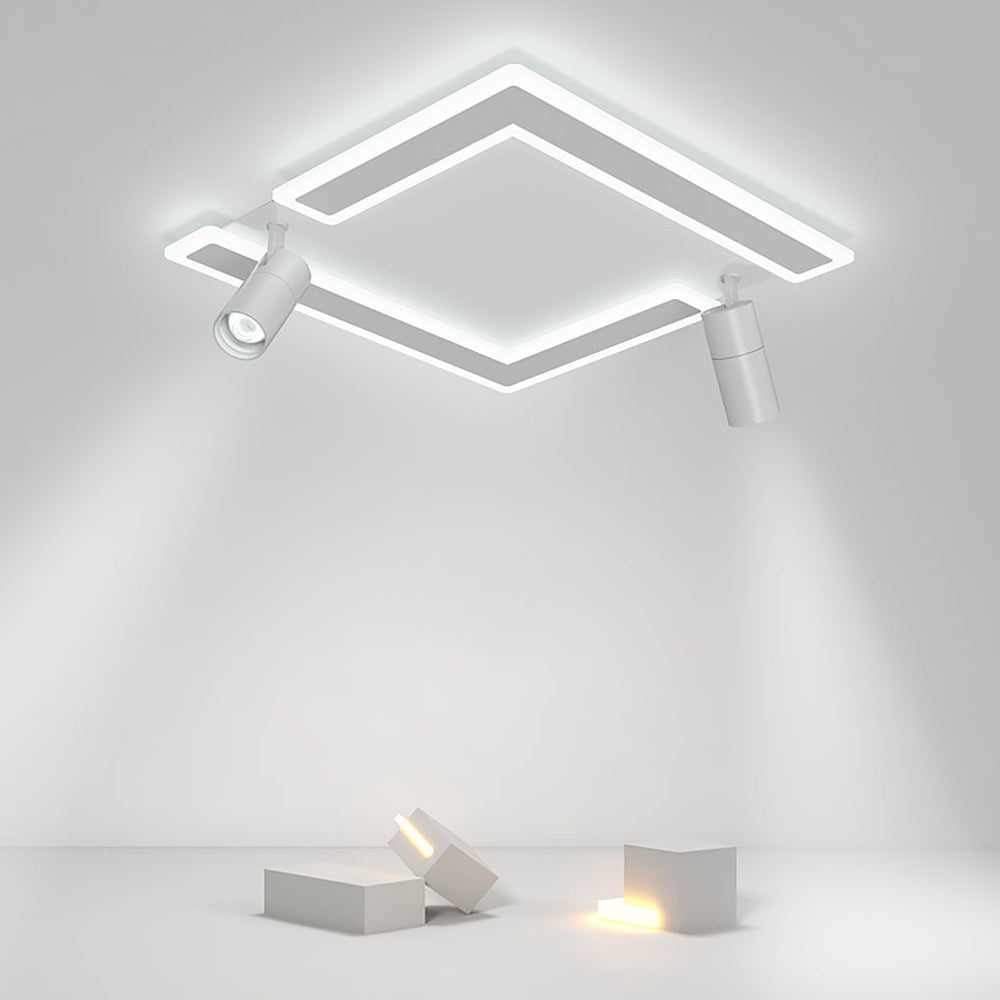 Square Dimmable LED Flush Mount Ceiling Light with 2 Adjustable Spotlights