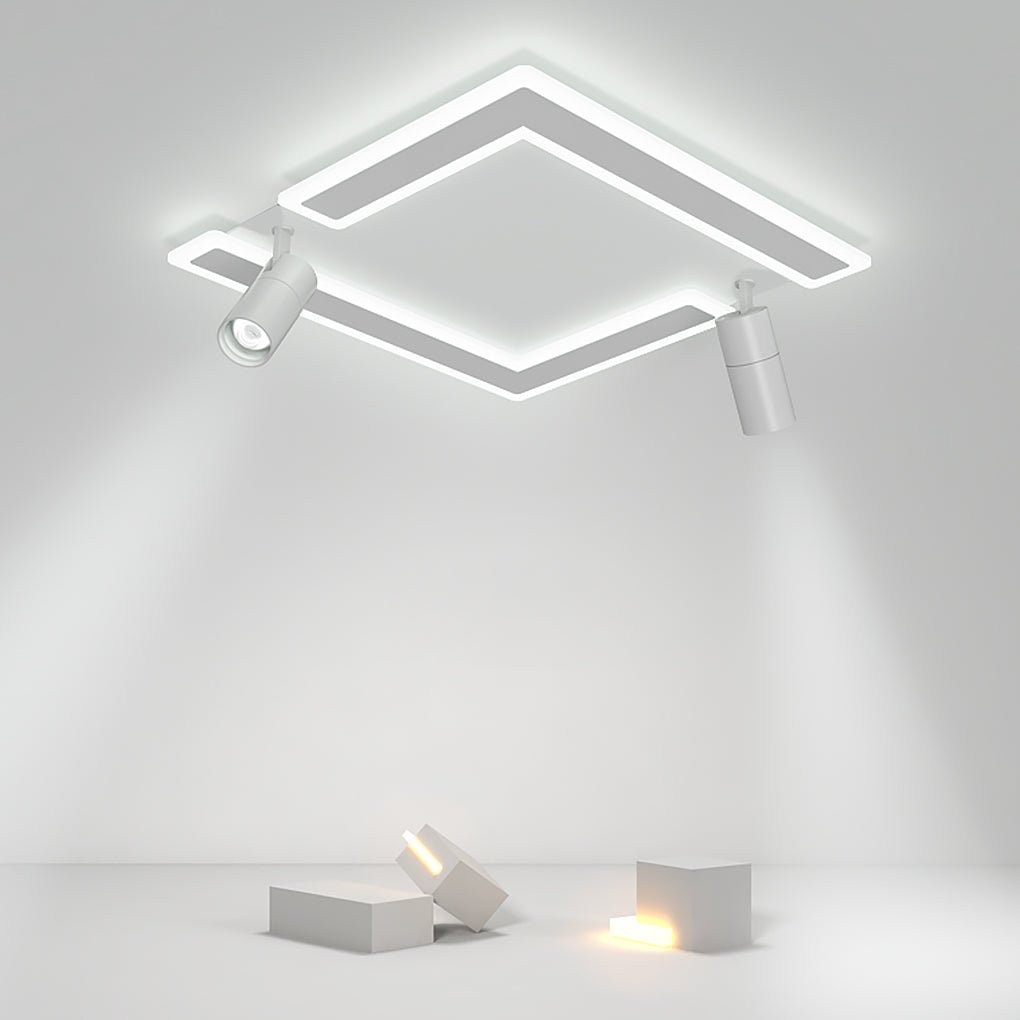 Square Dimmable LED Flush Mount Ceiling Light with 2 Adjustable Spotlights